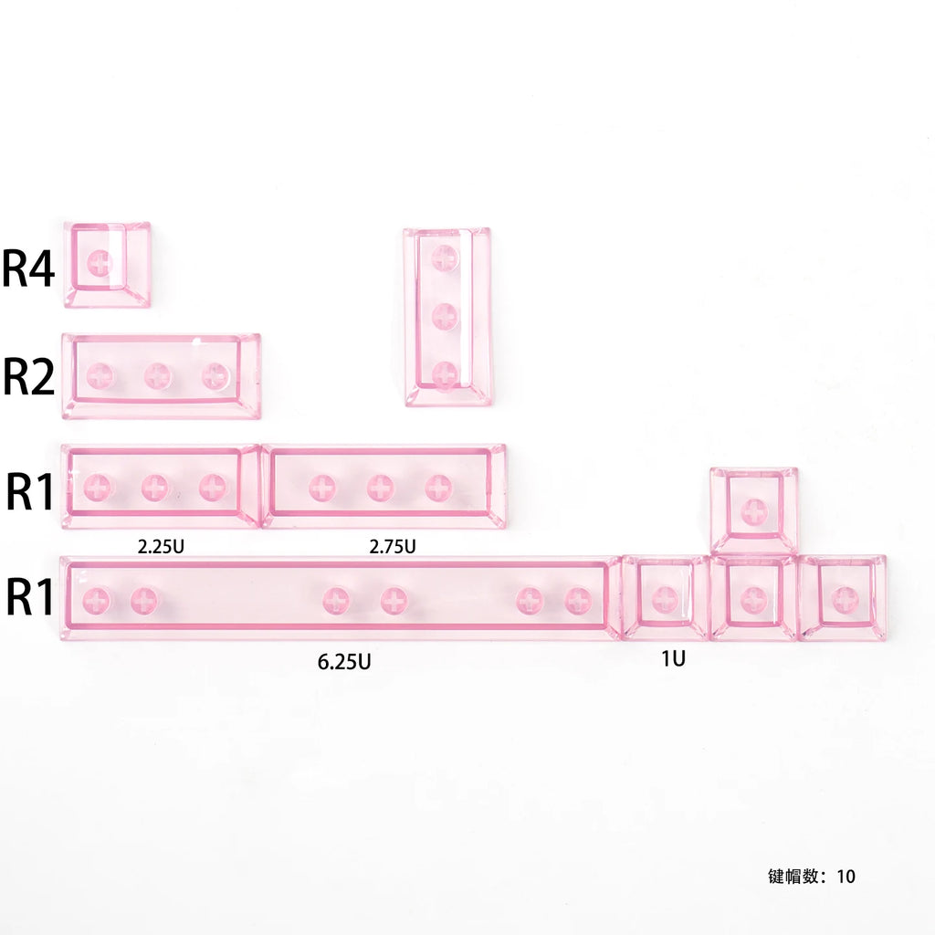Red Transparent Keycap 10 Key Cherry Profile PC Keycap Space Bar 6.25U ESC Enter Shift Key Custom Keycap for Mechanical Keyboard
