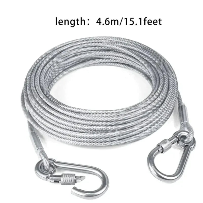 Double-Headed Dog Tie out Cable Leash with Metal Buckle Anti-Rust Steel Wire Outdoor Training Collar Durable Traction Rope Strap