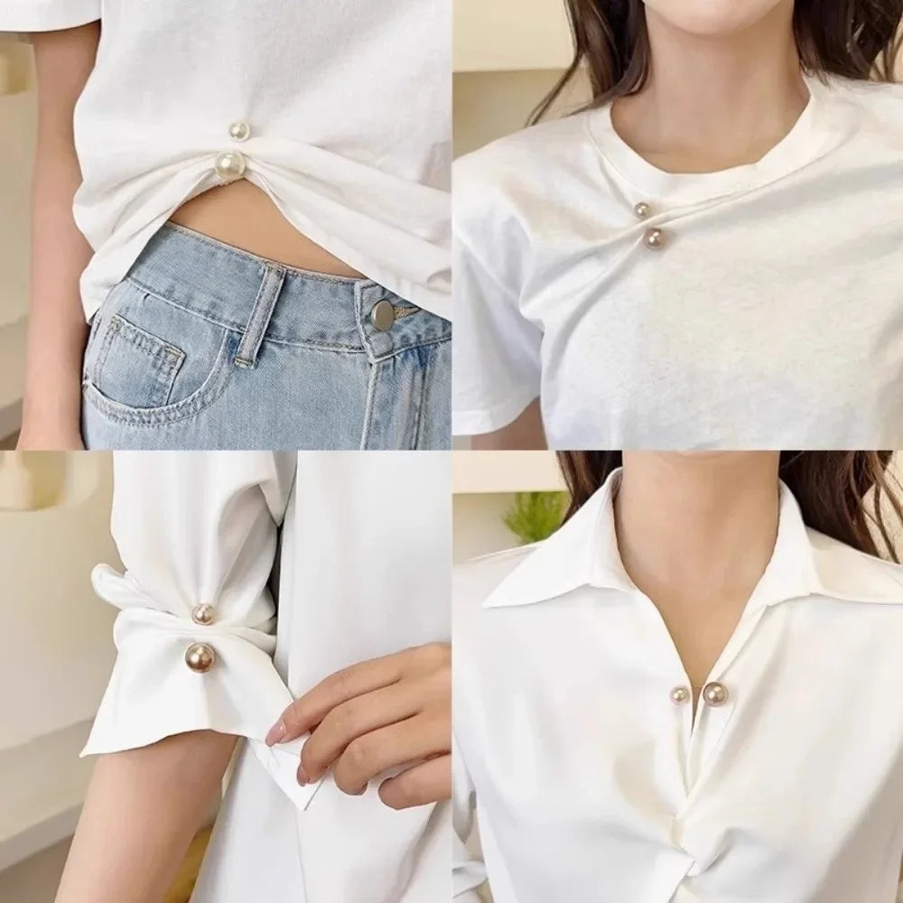 Double Pearl Pin Brooch For Women Clothing Dress Fixed Safety Pin Woman Brooch Accessories Pants Decoration Pearl Jewelry Clip