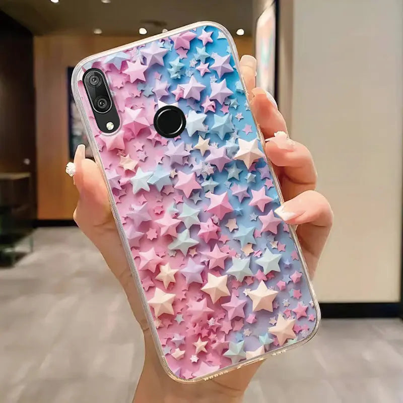 For Huawei Y7 Prime 2019 Y7 Pro 2019 P Smart Z Honor 9X Case Phone Cover Oil Butterfly Flower Heart Clear Bags Fundas Silicone