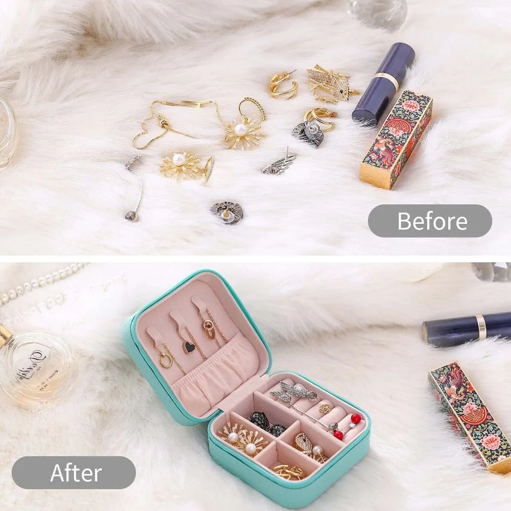 Portable Travel Jewelry Organizer Small Leather Case Ladies Necklace Rings Earrings Bracelet Durable Keep Neat Gift Storage Box
