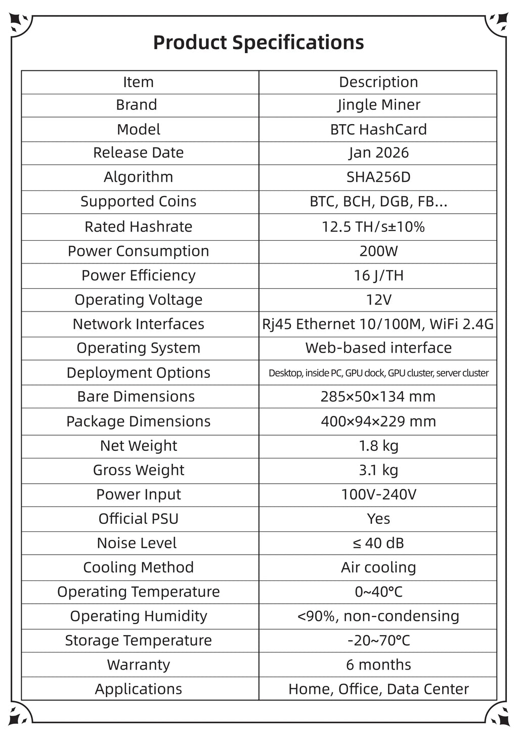 New Jingle Miner BTC Hashcard 12.5Th/s BTC Miner Magic Miner WIFI Home Mining 200W Low Power Quiet SHA-256 Miner Bitcoin Miner