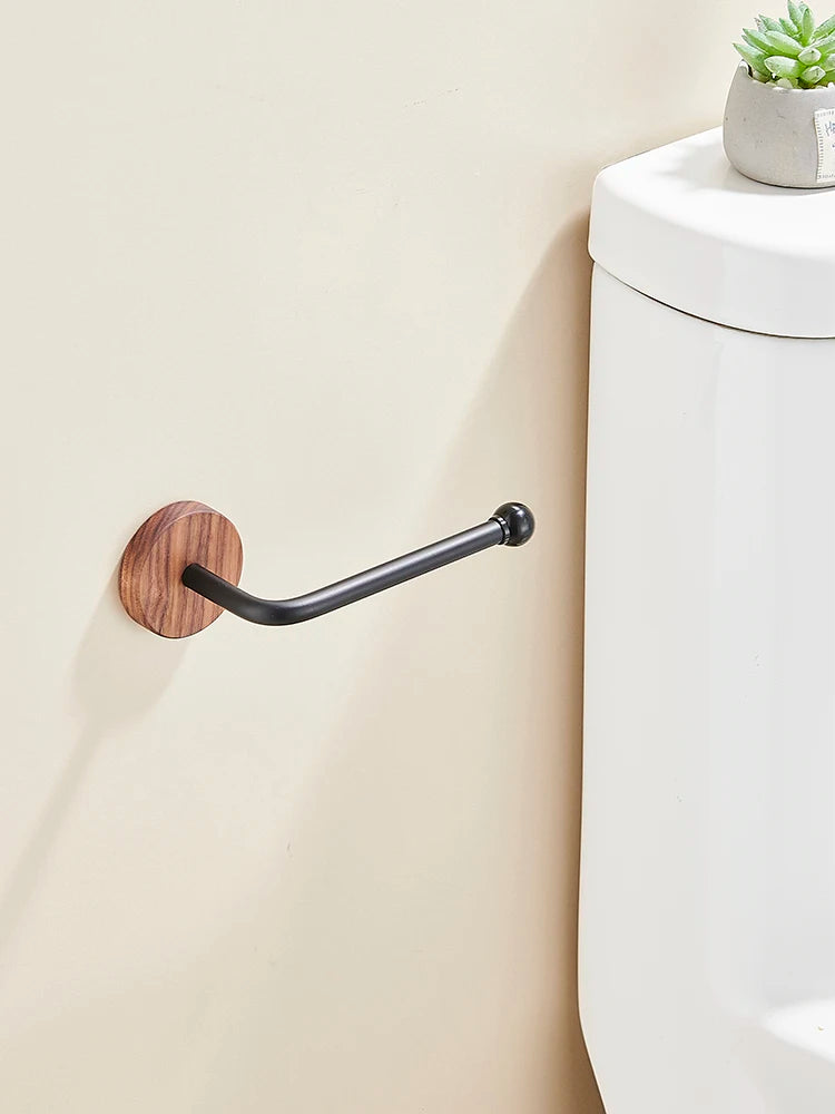 Wood Toilet Paper Holder  No Drill Required! Kitchen & Bathroom Storage Solution  Self-Adhesive Wall Mounted Tissue Rack
