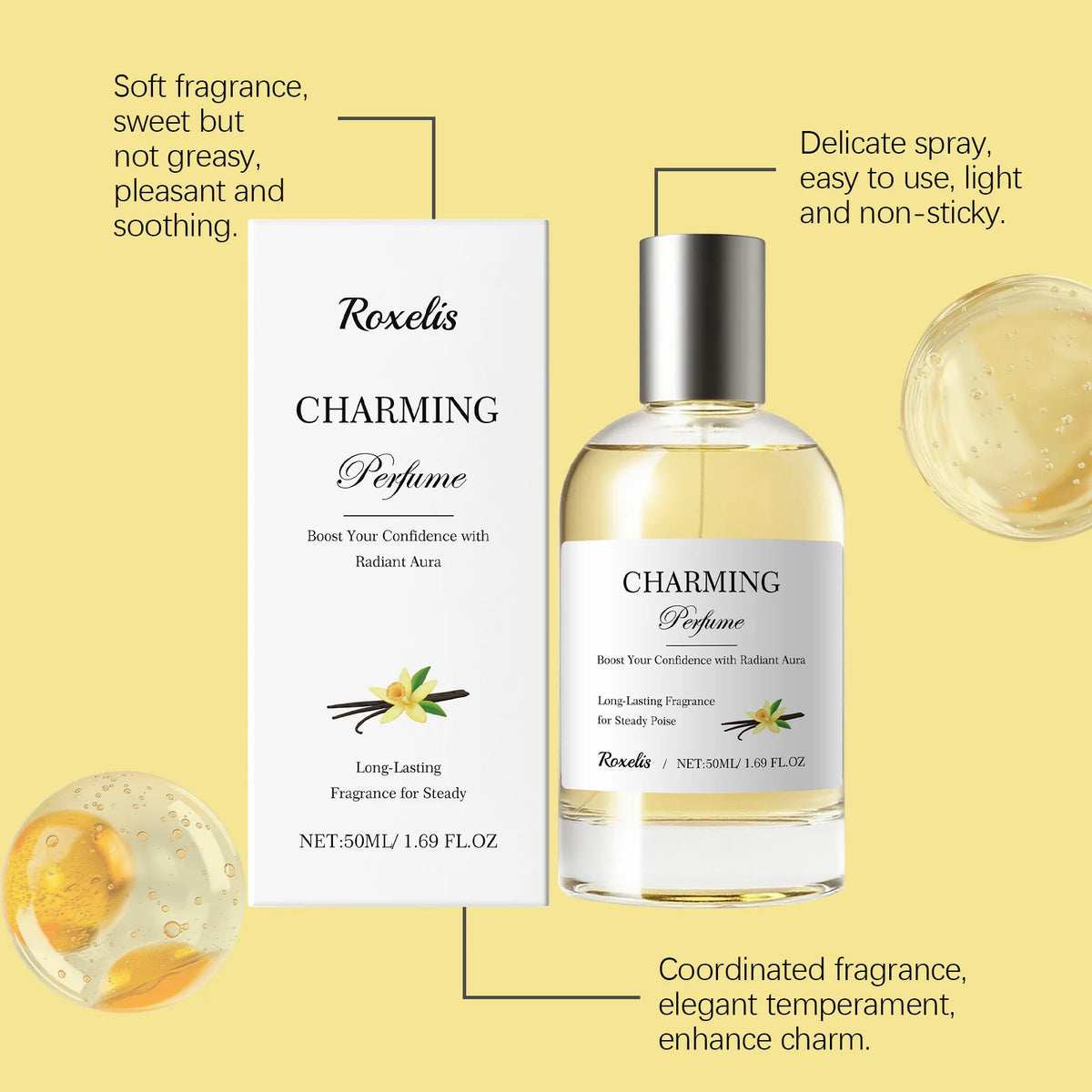 50ML Amber Vanilla Perfume Lasting Fragrance Eliminate Bad Odor Boosts Charming Refreshing Elegant Daily Use Unisex Perfume