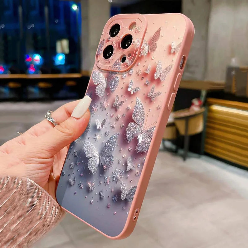 Butterfly & Floral Design Shockproof Phone Case for iPhone 7 8 16 15 16E XR XS X Plus 16 15 14 12 13 11 Pro Max SE2 Matte Cover