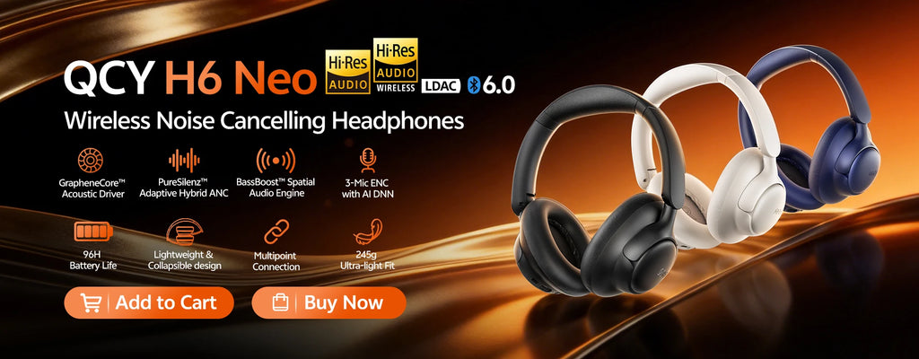QCY H3S -56dB Adaptive ANC Over Ear Headphone Hi-Res LDAC Spatial Sound Wireless Earphone Bluetooth 6.0 Dual Driver 102H Headset
