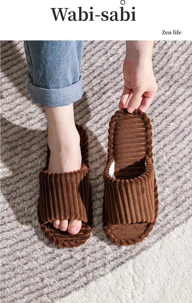 Men's open Toed Slippers Autumn and Winter Indoor Anti slip Breathable Bedroom Silent Couple's home Shoes for Srping and Autunm