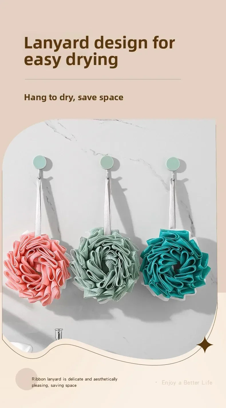 Large Bath Sponge Double-Layer Scrub Foaming Bath Washing Towel Lace Design Back Scrubbing Bath Ball for Personal Hygiene