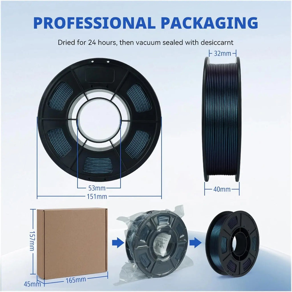 PLA 3D Printer Filament 1.75mm 250g | Shimmering glitter finish, color-shifting effect, ±0.02 mm accuracy, tangle-free, vacuum