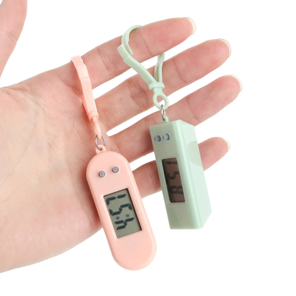 Relógio de Bolso Digital Compacto com Porta-Chaves Relógio Eletrónico Portátil Oval para Estudantes Uso Diário