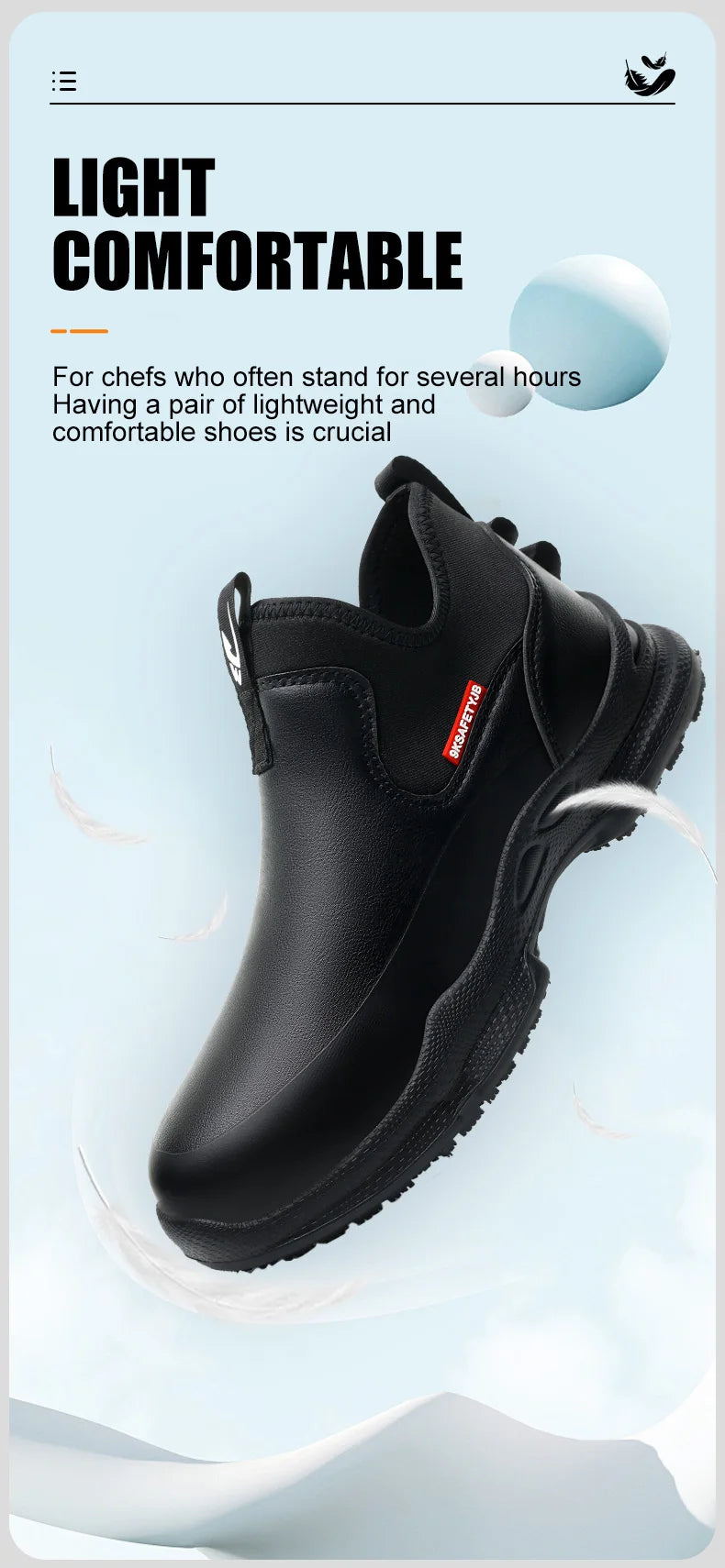 anti-skid kitchen work shoes non slip work waterproof boots lightweight Safety shoes for men chef work shoes leather sneakers