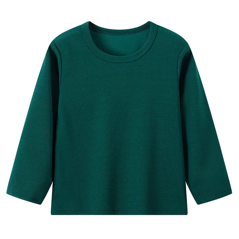 Children's Autumn Solid Color Simple Joker Long Sleeve T-Shirt Boys Casual Sports Shirt Girls Fashion Round Neck Sweater