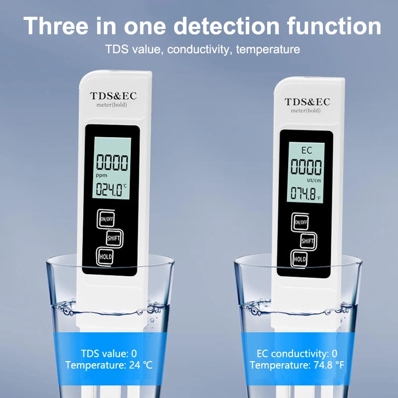 1PC White Digital Water Quality Tester TDS EC Meter Range 0 To 9990 Multifunction Water Purity Temperature TEMP PPM Tester〔YY24〕