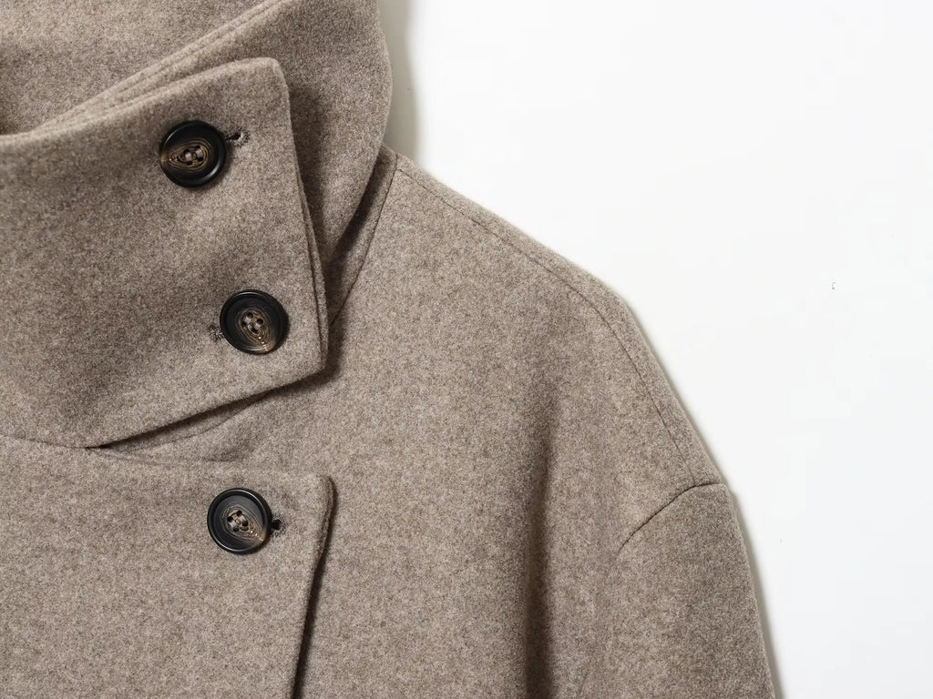 European and American 2025 Winter New Women's Loose and Casual Style Simple Long Sleeve Buckle Stand up Collar Coat
