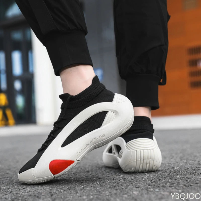 Spring and Autumn New Elastic Socks Men's Shoes Mid Top Breathable Thick Bottom Casual Large Size Men's Designer Shoes