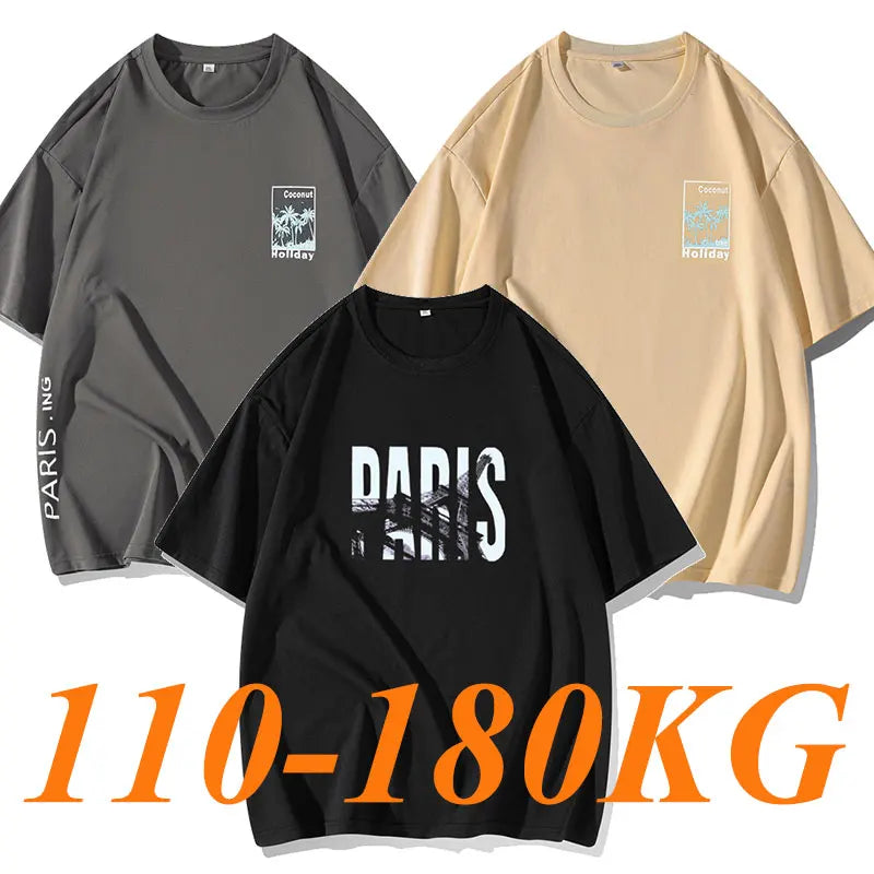 1pc/2pcs Men's T-shirt Shorts Set Plus Size 180KG Summer Casual Short-sleeve Tees Sportswear Fashion Male Round-neck Tops Shorts