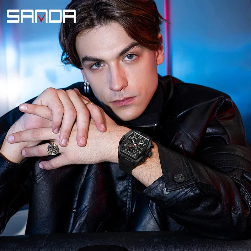 SANDA Fashion Men's Sports Electronic Watch Multi functional Date Countdown Waterproof LED Night Light Men's Electronic Watch