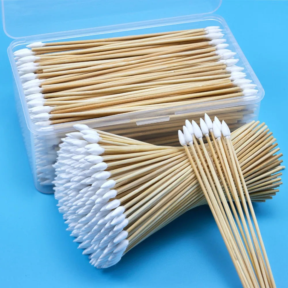 100/300Pcs 6 Inch Long Cotton Swabs with Wooden Handles, Cotton Tipped Applicator for Cleaning, Cotton Sticks Oil Makeup