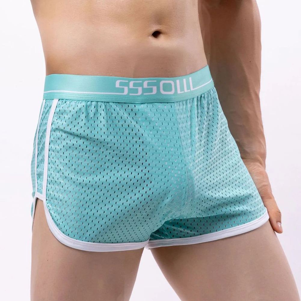Sexy Men Ice Silk Mesh Seamless Boxer Briefs Pouch Underwear Shorts Trunks Underpants Breathable Loose Elastic Men's Boxers