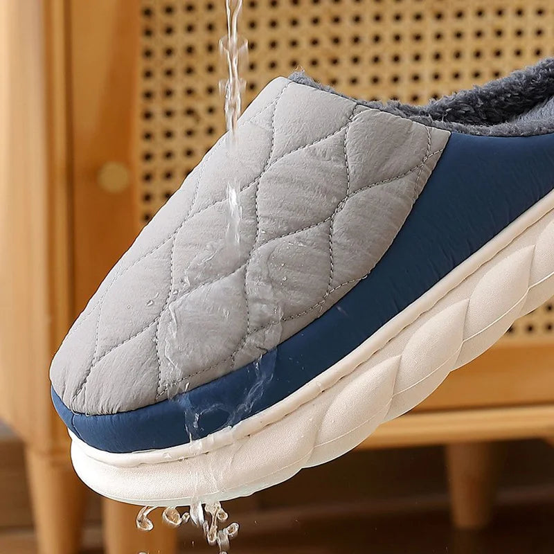 Winter Casual Men's Slippers Indoor Waterproof Home Shoes Fur Flat Warm Fashion Couples Bedroom Houseshoes Large size 48/49