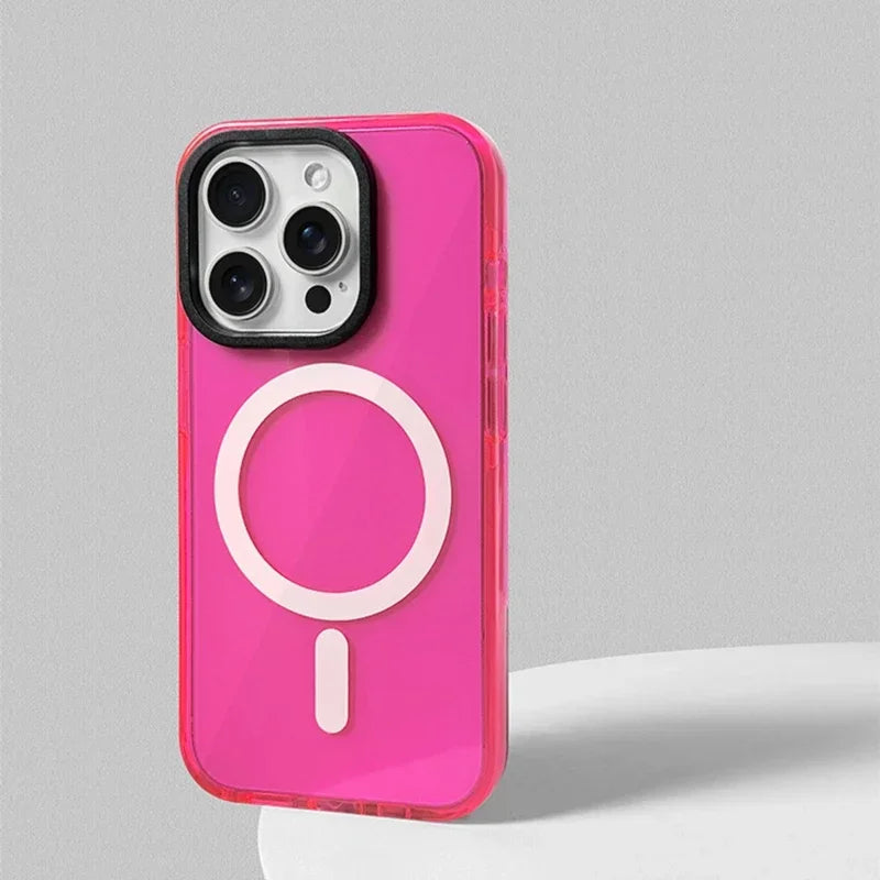 Neon Color Clear Crystal Magnetic Phone Case For Iphone 17 16 15pro 15 14 13max 12 Wireless Charging Soft Silicone Bumper Cover