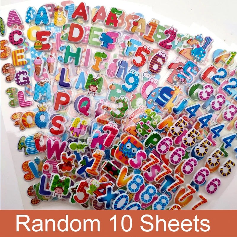 10 Sheets Letters Numbers 3D Puffy Stickers English Alphabet Birthday Festival Gift for Adult Boy Girl Scrapbook Decoration