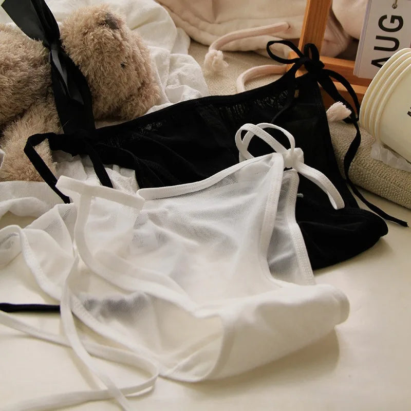 Women Sexy Sheer Underwear Adjustable Straps Low Waist Mesh Panties Feme Erotic Transparent Need Not Take It Off Briefs Lingerie