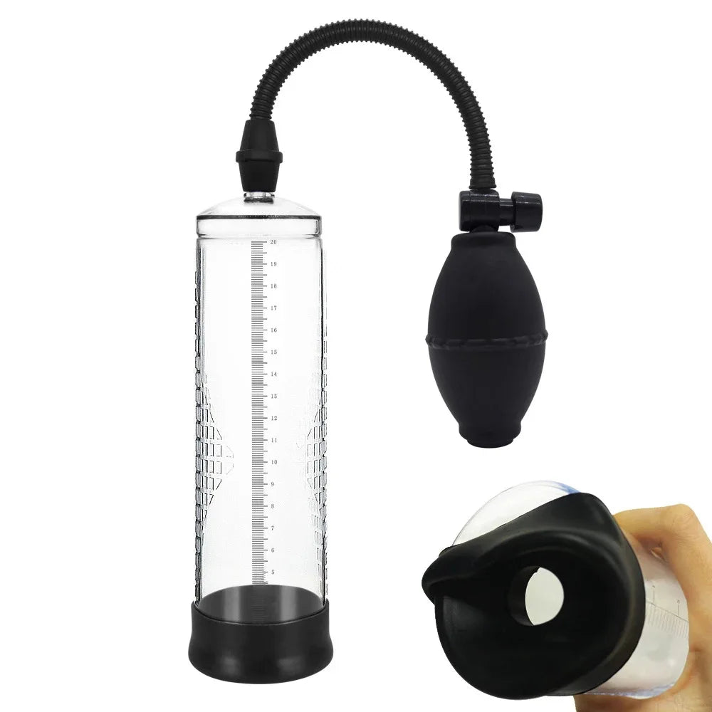 Effective Penis Pump for Men Enlargement Vacuum Dick Extender with Pressure Gauge Realistic Vaginal Sleeve 3 Silicone Inserts