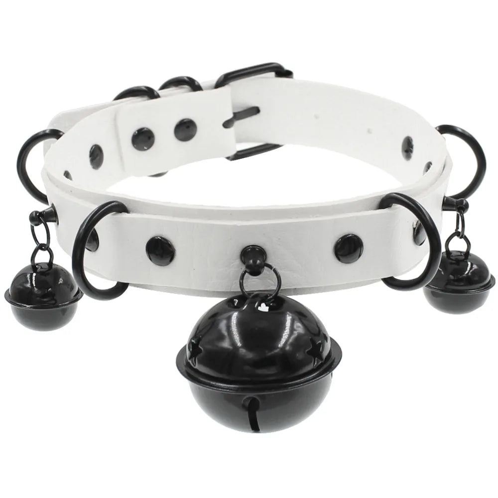 DIEZI Harajuku Punk PU Leather Choker Clavicle Chain Necklace For Women Gothic Black Bell Pendant Torques Necklace Men Jewelry