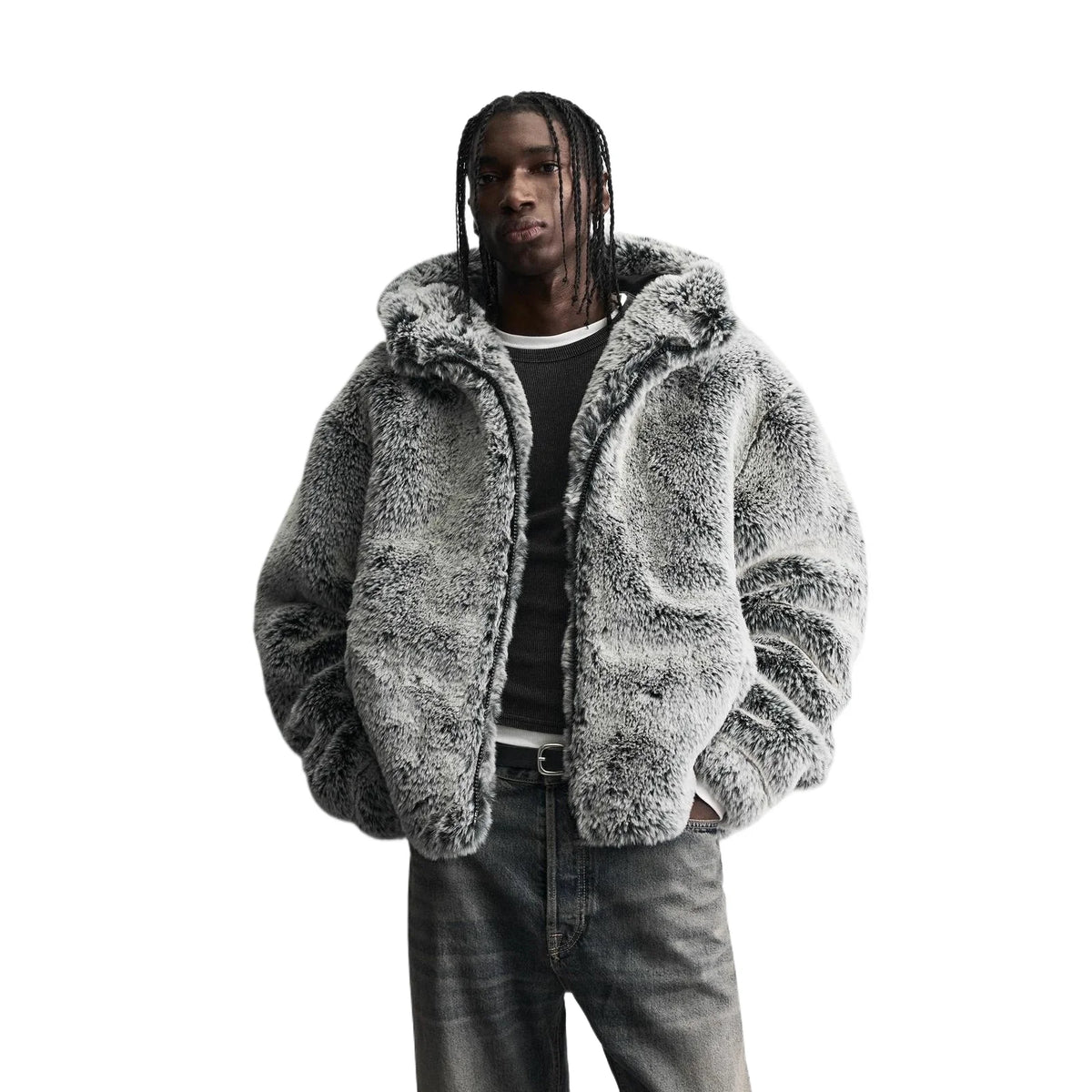 Men's Fashion Luxury Faux Fur Overcoat Winter Warm Hooded Windproof Fur Jacket Thick Thermal Parkas Outerwear For Male