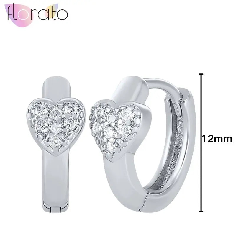 925 Sterling Silver Ear Buckle Retro Metal Heart Pendant Hoop Earrings for Women CZ Huggie Earrings Fashion Females Jewelry