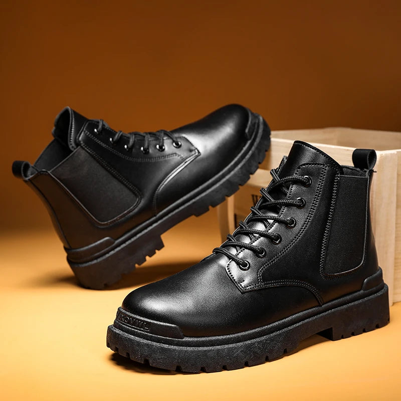 Men's Leather Boots Four Seasons Outdoor Casual Hiking Boots Retro Fashion Work Boots Thick Bottom Ankle Boots Anti-slip 2024