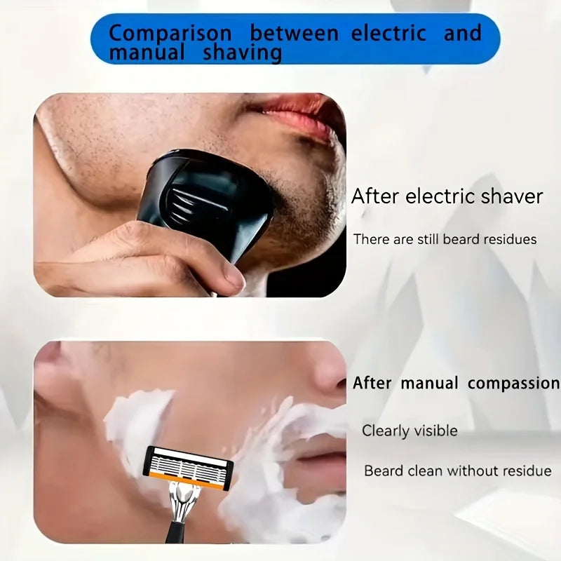 Conjunto de Máquina de Barbear de 6 Lâminas de Alta Qualidade para Homem, Máquina de Barbear de Aço Inoxidável Afiada com Cabeça Substituível
