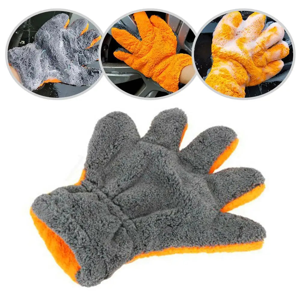 Premium Double-Sided Coral Fleece Car Cleaning Gloves cratch-Free Wash Mitts Five-Finger Design for Car Glass Wheels Cleaning