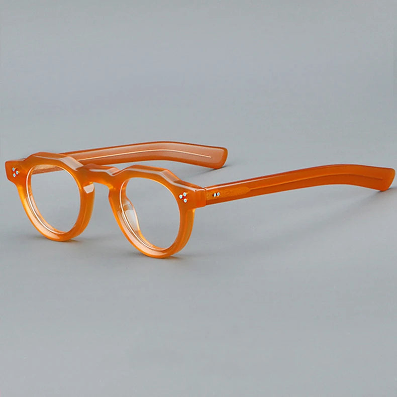 57171 Vintage Round Acetate Spectacles Frame Women Fashion Rivet Optical Transparent Eyeglass Men Trend Prescription Glasses