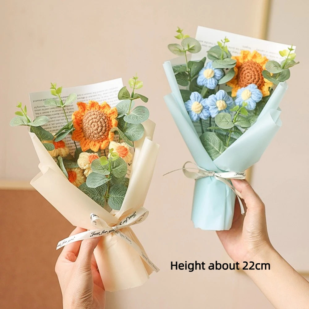 Artificial Flower Crochet Bouquet Handmade Anniversary Sunflower Daisy Bouquet Mothers Day Birthday Gift Eternal Flower