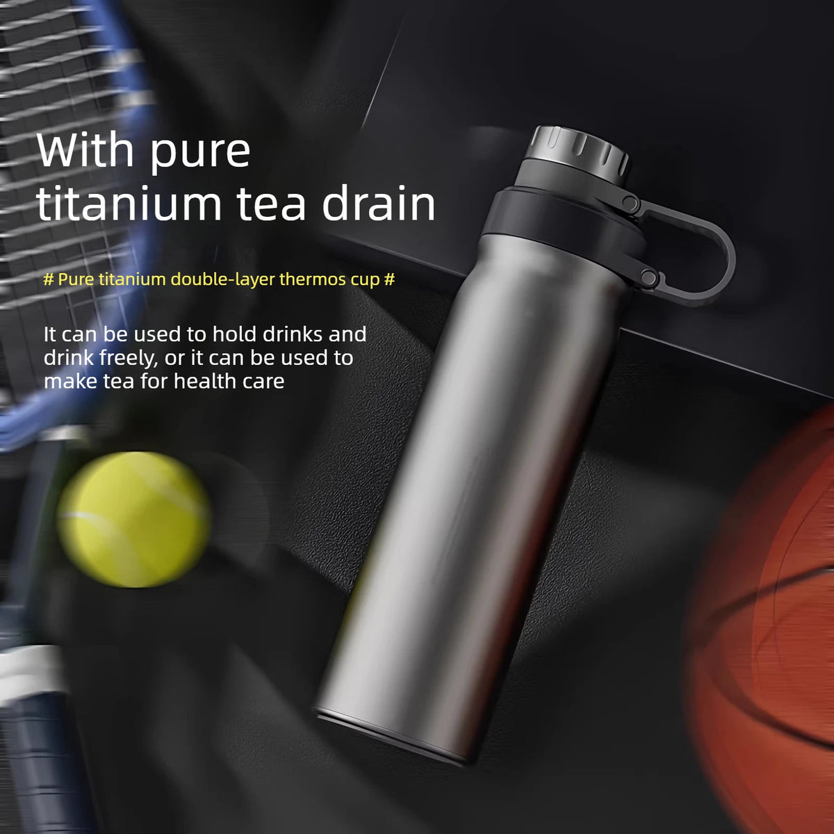 Pure Titanium Double-Wall Insulated Tumbler-Large Capacity Travel&Sports Water Bottle for Outdoor Activitie Large capacity 850ml