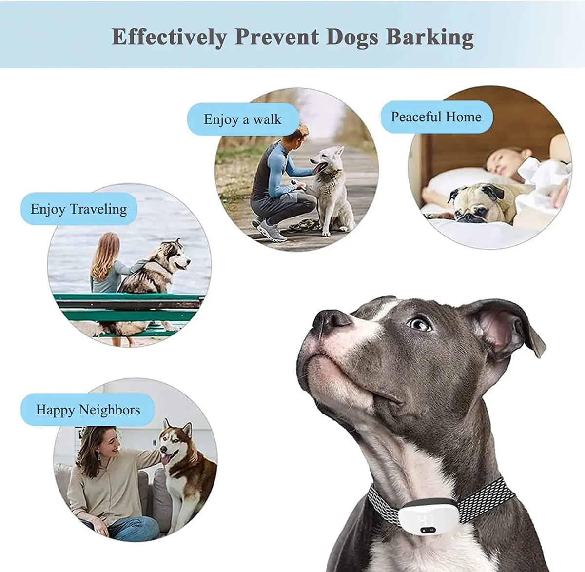 Anti bark dog collar Electric shock Vibration sound with LED for small large dogs no barking training collar dog accessories