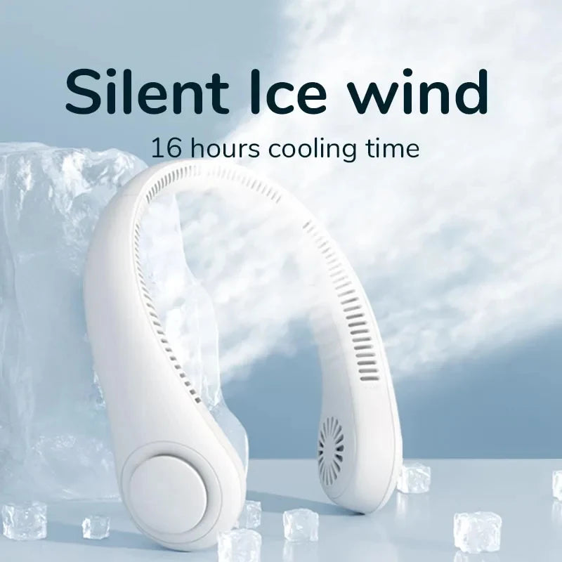 Wearable Bladeless Neck Fan Rechargeable USB 2400mAh Battery Three-Speed Portable & Hanging Design for Car/RV/Household Use