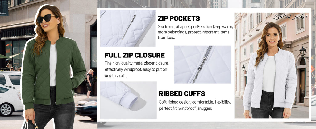 TACVASEN Padded Warm Jackets Womens Fashion Retro Pilot Jacket Diamond Quilted Coats Full Zip Up Pockets Casual Outwear