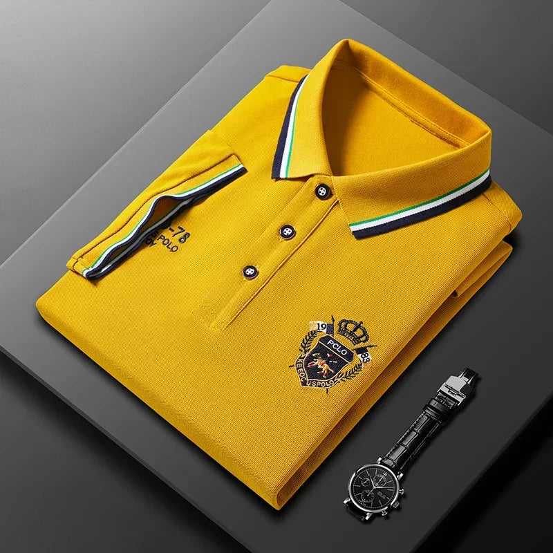 summer Men's Casual Embroidery Short Sleeve Polo Shirt New Fashion Solid Color Top