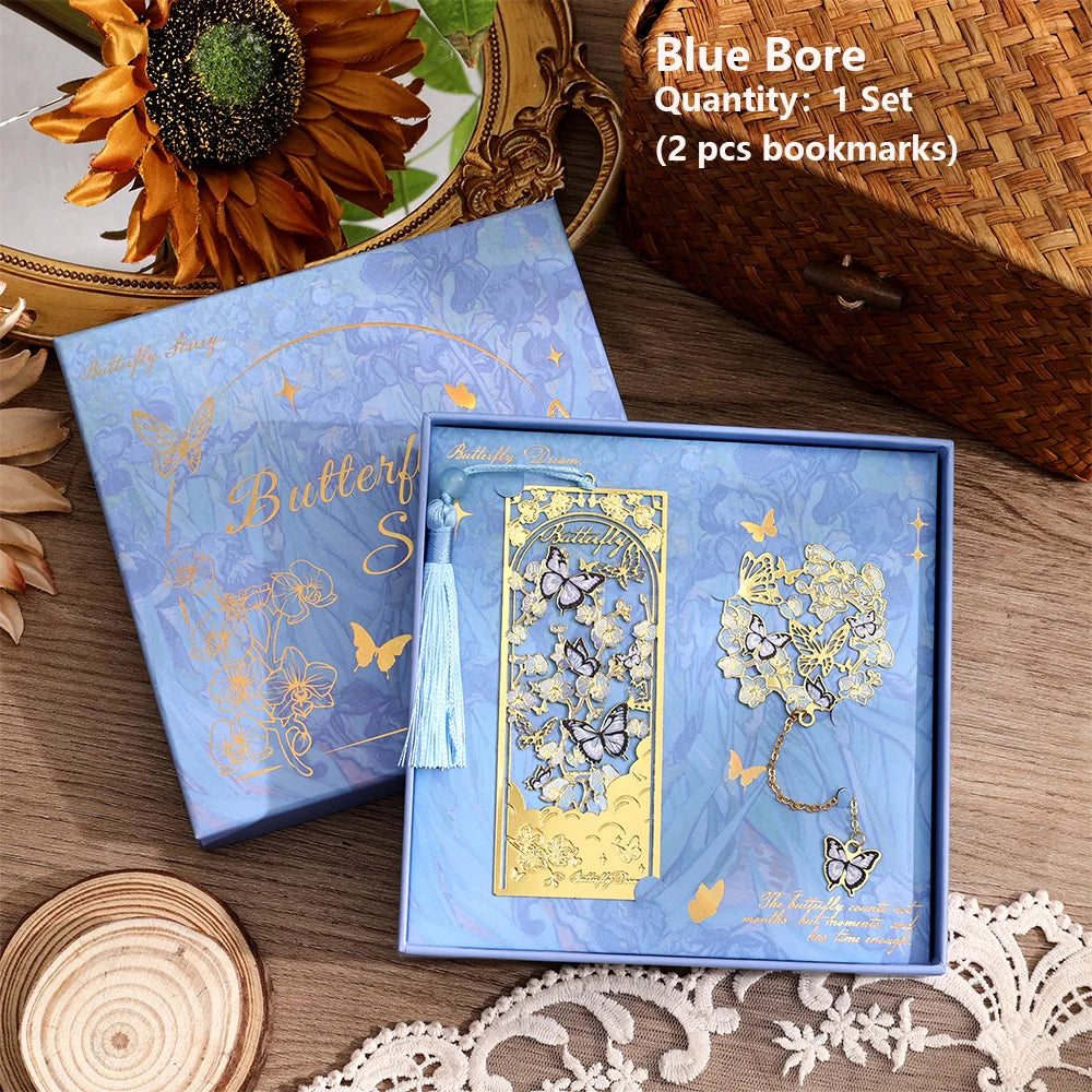 2 Pcs Hollow Flower Butterfly Metal Bookmarks Set Elegant Tassel Bookmarks Large Book Mark for Book Lovers Students Teachers 