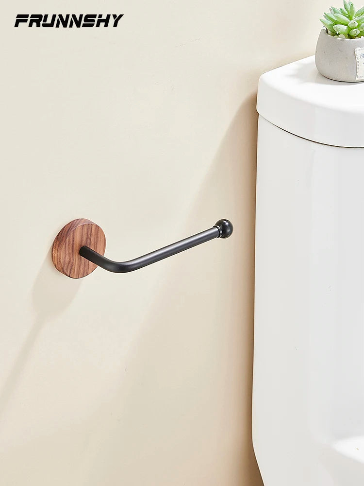 Wood Toilet Paper Holder  No Drill Required! Kitchen & Bathroom Storage Solution  Self-Adhesive Wall Mounted Tissue Rack