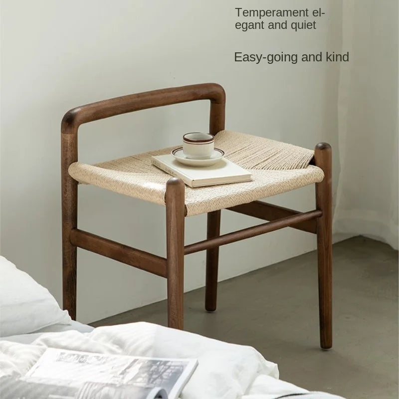 MOMO Scandinavian Simple Wood Vanity Stool Rattan Wicker Antique Square Stool Designer Creative Home Entrance Gateway Shoe Bench