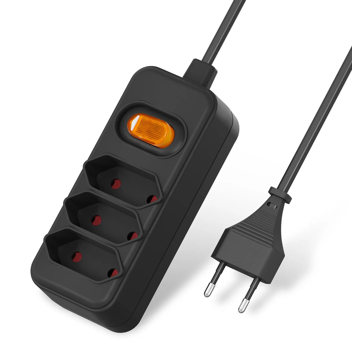 3-Way European Plug Power Strip 2 prong plug Multiple Socket with 2m Extension Cable Euro Outlet Power Adapter for TV computer