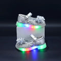 Kids'Casual Shoes Girls Led Light PU Leather Spring Fashion Crystal Flat Bottom Anti-slip Soft Bottom Blue Pink Silver