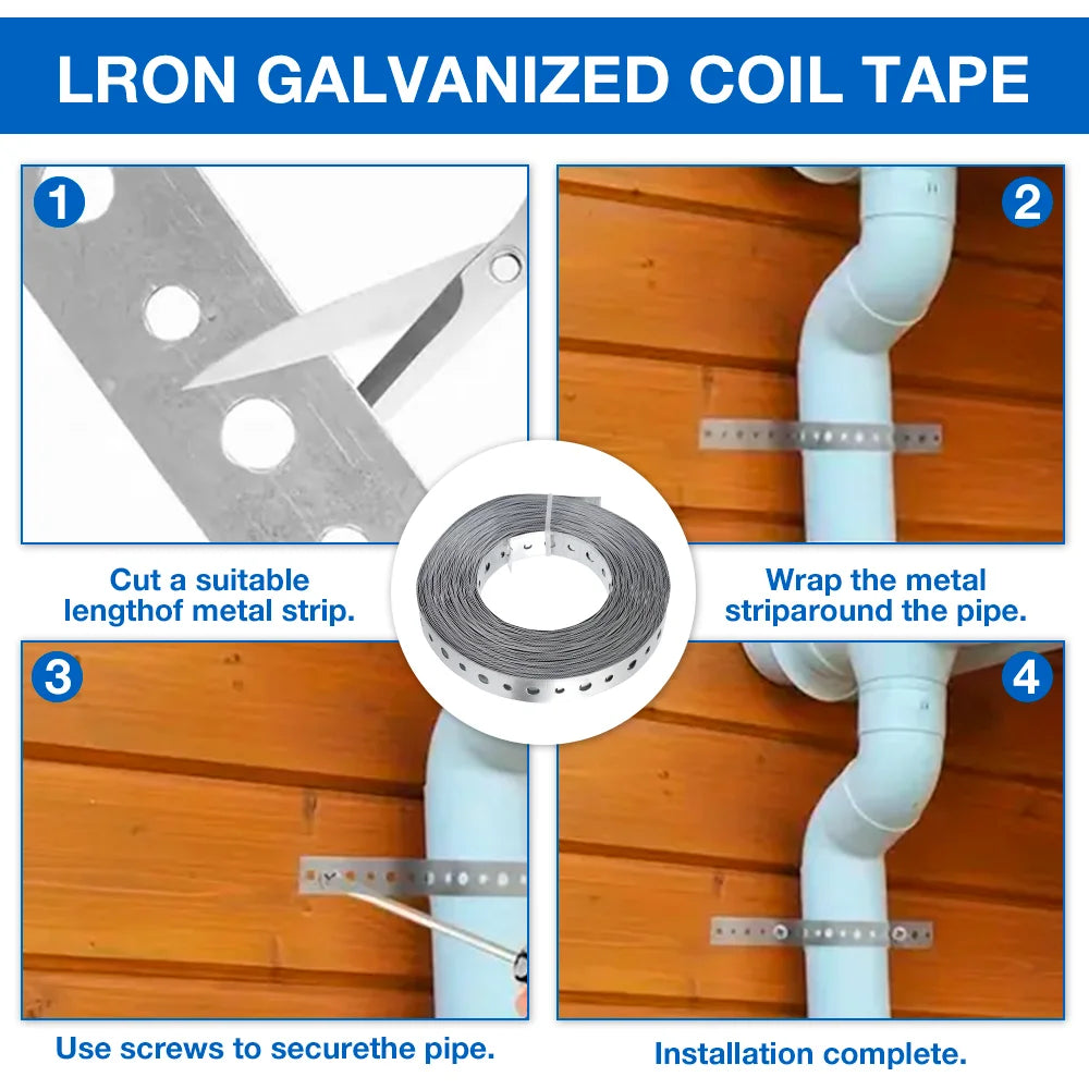 15m Galvanized Metal Tape Roll Pre-Punched Metal Tape For Pipe Support Hanging Construction And Home DIY Project Pre-Fixing Tool