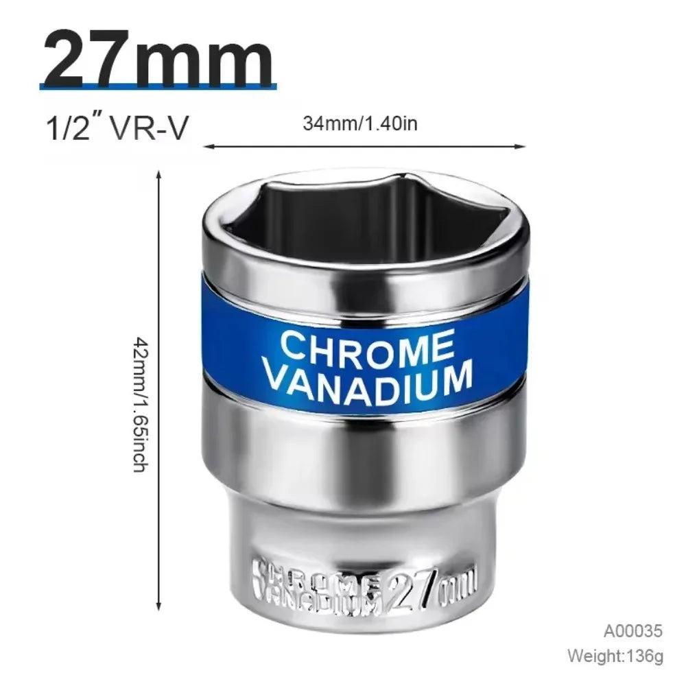 8mm-32mm 1/2" Drive Deep Impact Socket Set Drive Metric Wrench Socket Deep Impact Socket Pneumatic Wrench Head Tire Removal Tool