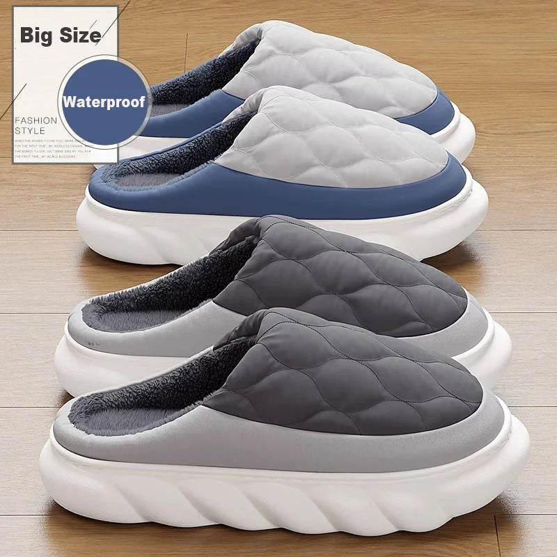 Winter Casual Men's Slippers Indoor Waterproof Home Shoes Fur Flat Warm Fashion Couples Bedroom Houseshoes Large size 48/49
