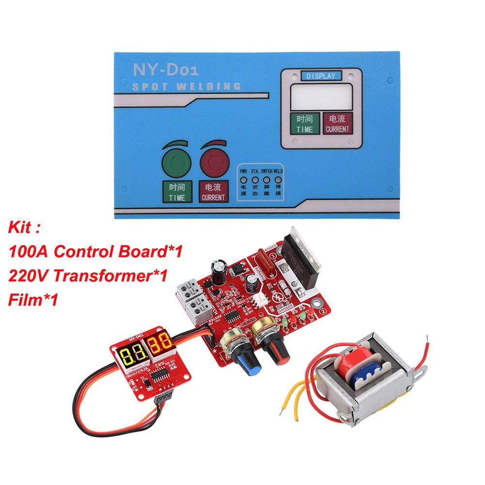 100A NY-D01 Spot Welder Control Board Kit Digital Display Spot Welding Machine Time And Current Control Module AC 110/220V
